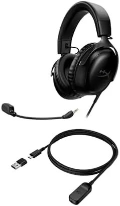 The Cloud III connected to a PS5 controller with the 3.5mm cable