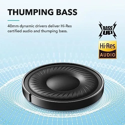 Soundcore Q20i folded flat next to its carry pouch