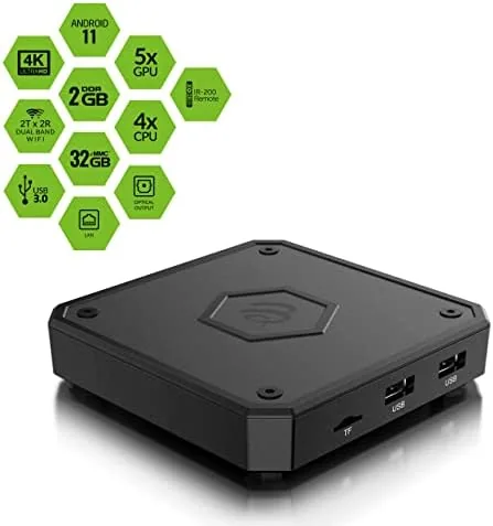 Detail shot of the BuzzTV E5 Android 11 TV Box, 2GB RAM, 32GB Storage features