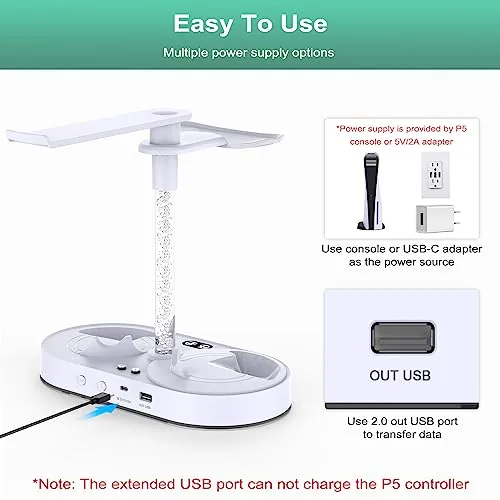 The stand charging the headset and controllers in a gaming room