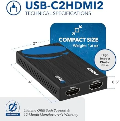 Another view of the OREI SplitExtend HDMI Splitter Extended Display for Dual Monitor