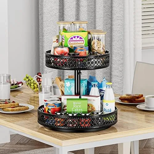 The organizer styled on a countertop with oils and condiments