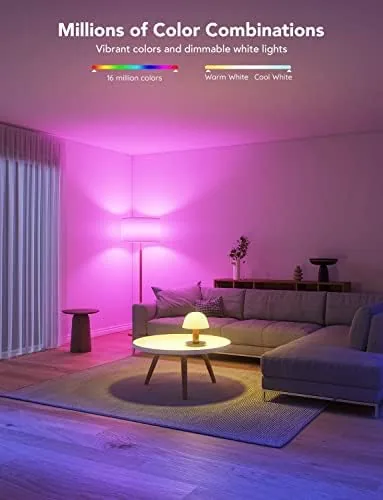 The living room lit in a warm white scene with lamps glowing