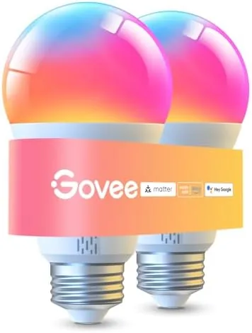 Two Govee RGBWW bulbs from the 2 pack next to each other on a desk