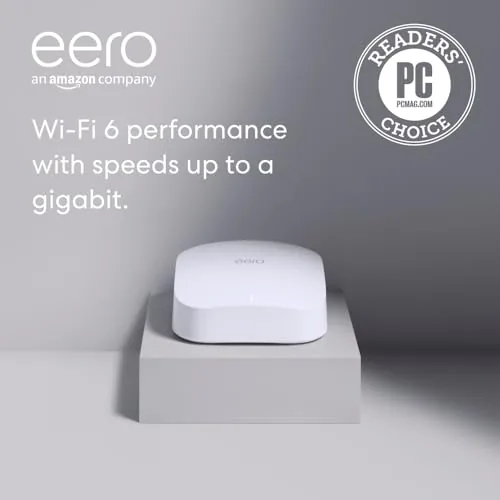 Amazon eero Pro 6 white mesh router on a shelf