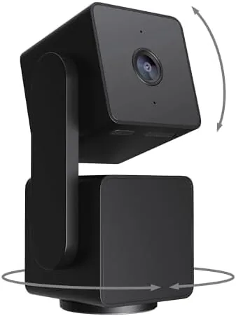 Wyze Cam Pan v3 white security camera on a shelf