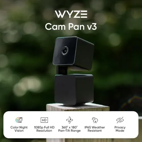 Side view of the Wyze Cam Pan v3 showing the rotating head and lens