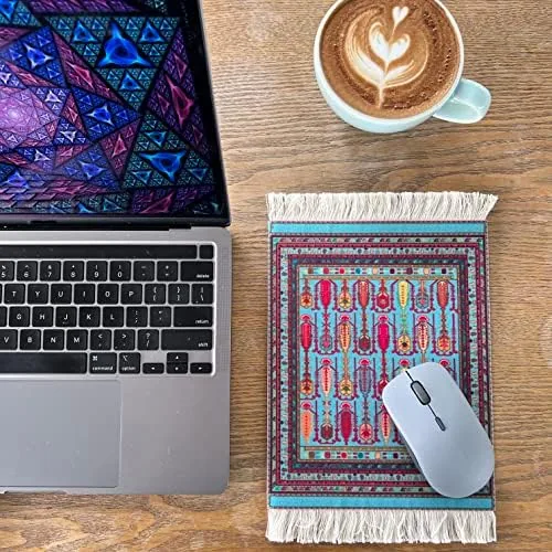 The Rug Mouse Pad, 2 Pack Woven Rug Bohemian Style Carpet in real use