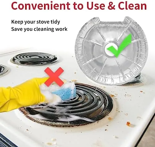 Used foil cover compared with a clean one and a metal drip pan