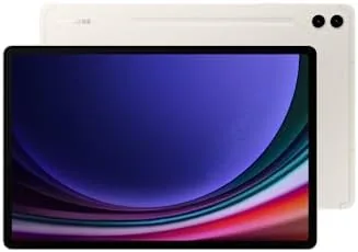 Samsung Galaxy Tab S9+ Beige with S Pen attached, shown at an angle