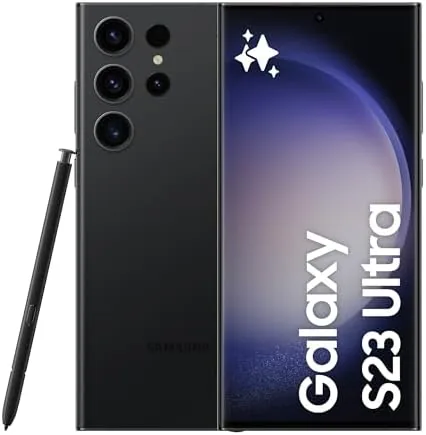 Renewed Samsung Galaxy S23 Ultra in Phantom Black with the S Pen extended