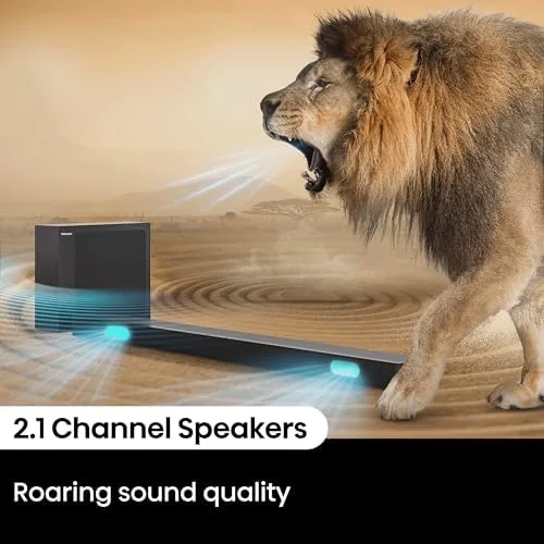 A movie scene playing on the television while the soundbar delivers audio