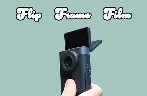The V10 with its flip out LCD rotated forward for self recording