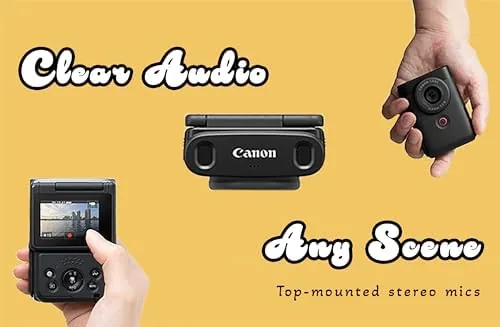The camera's wide angle lens and built in stereo microphone housing up close