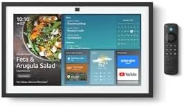 Close view of the Echo Show 15 interface showing widgets for calendar and weather