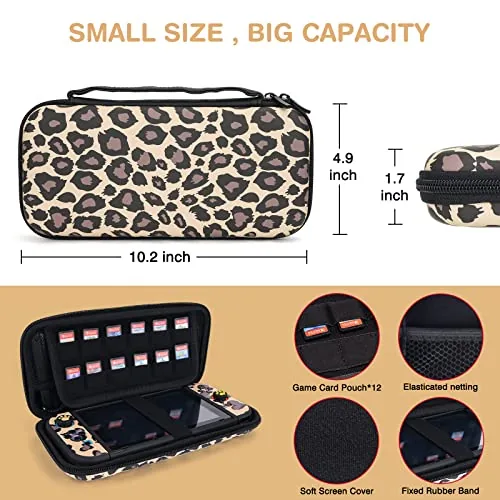 The DLseego Brown Love Leopard Carrying Case for Switch, Cute Silicone in real use