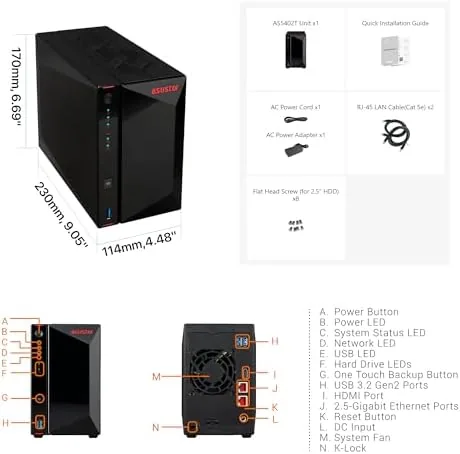 Close look at the Asustor AS5402T, 2 Bay NAS, Intel Quad-Core 2.0GHz CPU, 4X build quality