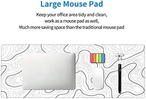 Another view of the Abstract Topographic Map White Grey Black Gaming Mouse Pad Long