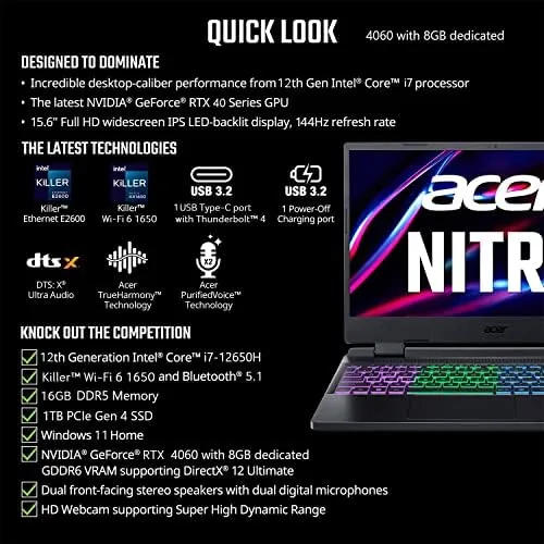 The acer Nitro 5 Gaming Laptop | Intel 12th Gen i7-12650H compared in context