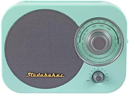 Close look at the Studebaker Mint Green Vintage Home Portable Retro AM/FM Radio with build quality