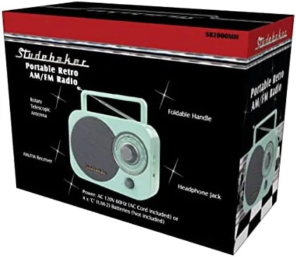 The Studebaker Mint Green Vintage Home Portable Retro AM/FM Radio with compared in context