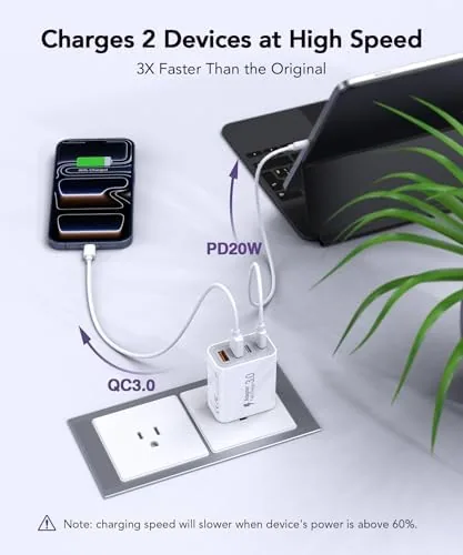 Detail shot of the [2-Pack] 40W USB C Charger Block, 4-Port Type C Fast features