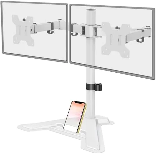 Overview of the MOUNT PRO Dual Monitor Stand, Free-Standing Full Motion Monitor Desk