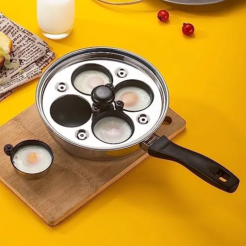 Close up of the stainless steel pan body and the PFOA free nonstick cups