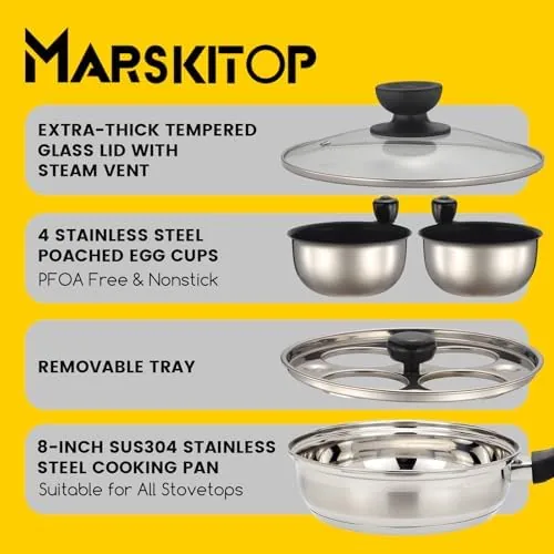 Eggs cracking into the individual nonstick poaching cups