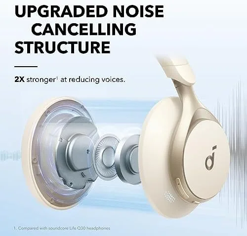 The Soundcore Space One connected to a phone showing the EQ settings in the app