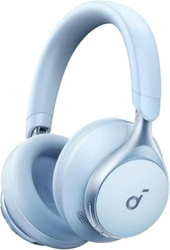 Soundcore Space One over-ear ANC headphones in a foldable travel position