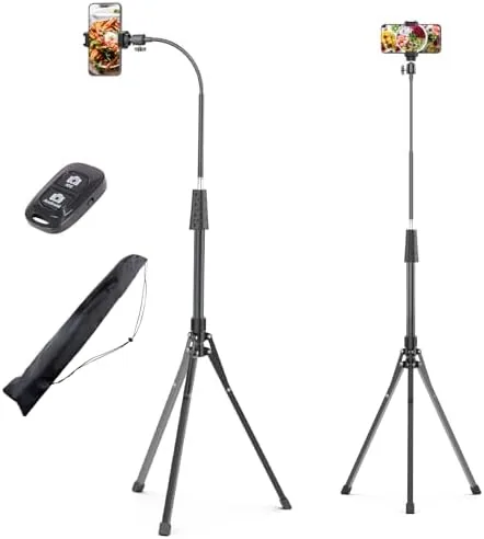 UBeesize 92'' Cell Phone Tripod Stand with 16.5'' Gooseneck and Remote, Overhead Tripod with Review: Tested and Rated