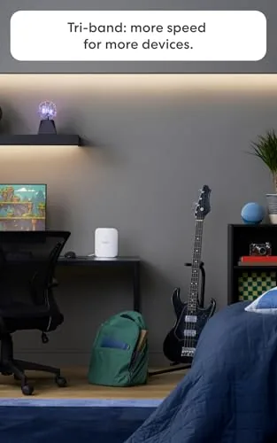 The eero Pro 7 nodes next to a Wi-Fi 6E mesh system and a traditional router