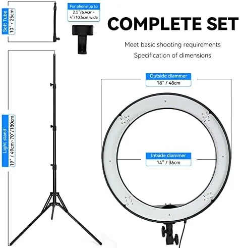 Close look at the 18-Inch Ring Light, 55W Dimmable 5500K Light with 240 LEDs build quality