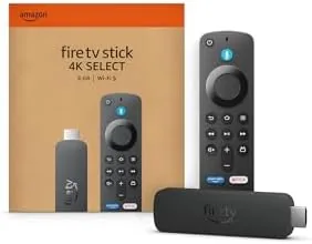 Alexa Voice Remote sitting beside the Fire TV Stick 4K Select