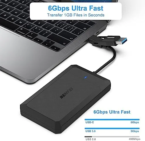 Close look at the BENFEI 2.5 Inch SATA to USB Tool Free External Hard build quality