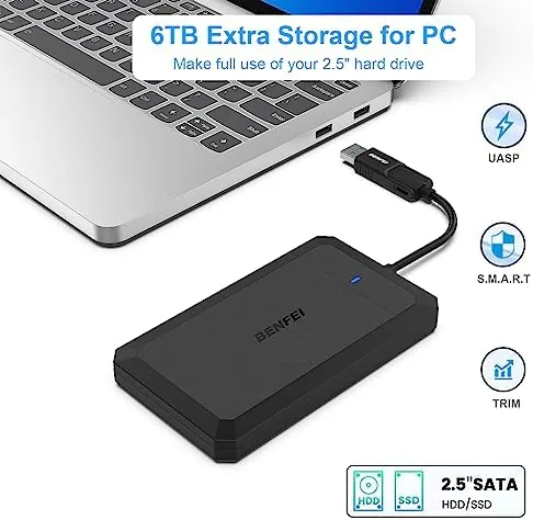 Another view of the BENFEI 2.5 Inch SATA to USB Tool Free External Hard