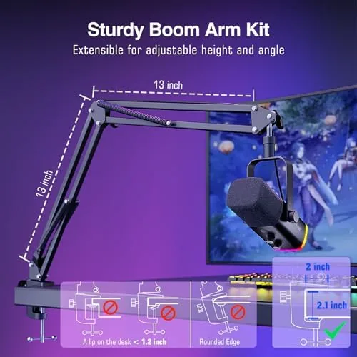 Podcast recording setup with the AM8T microphone on its boom arm