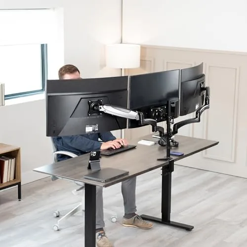 Close look at the VIVO Triple Pneumatic Monitor Mount for 3 Screens up to build quality