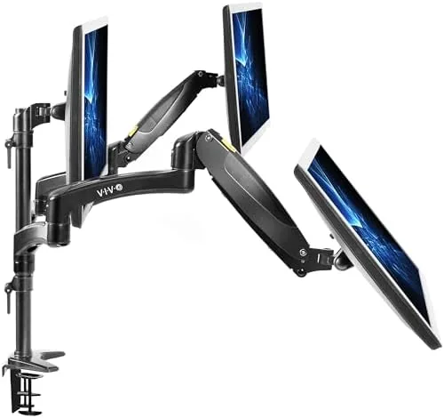 The VIVO Triple Pneumatic Monitor Mount for 3 Screens up to in real use