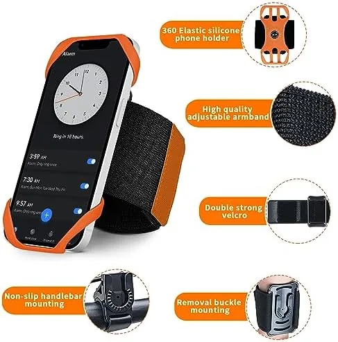 The 3in1 holder compared side by side with a dedicated armband and bike mount