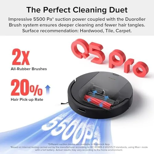 Close up of the Roborock Q5 Pro DuoRoller brush and side brush