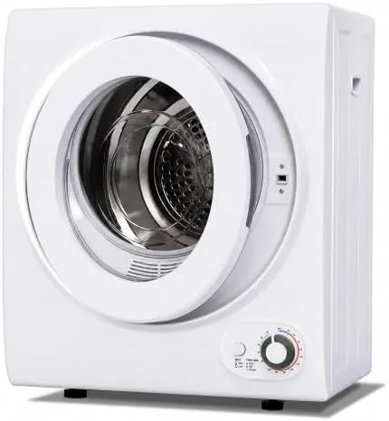 Euhomy portable clothes dryer in white sitting on a counter with the door open