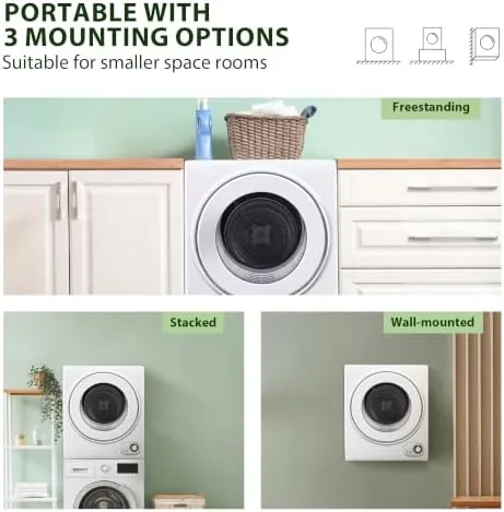 The Euhomy portable dryer next to a full size dryer showing the size difference