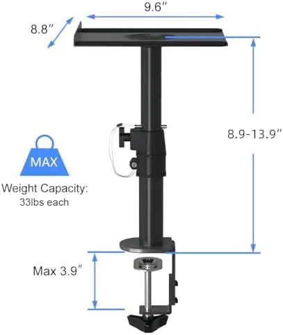 The suptek Clamp-on Speaker Stand Desk Mount Set, Height Adjustment, Tilt in real use