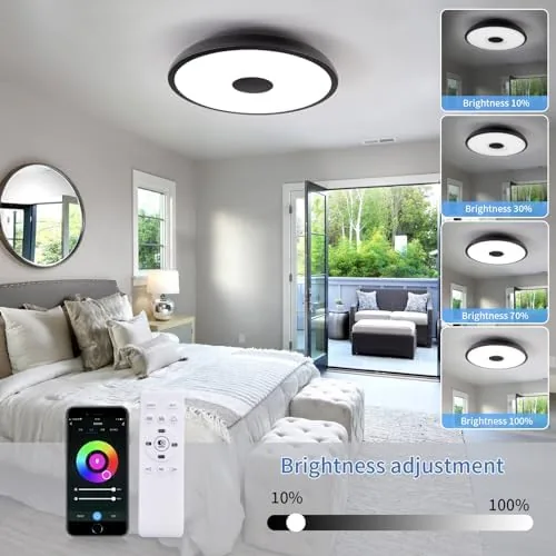 Another view of the Black Smart Waterproof LED Flush Mount Ceiling Light Fixture,18W,with Bluetooth