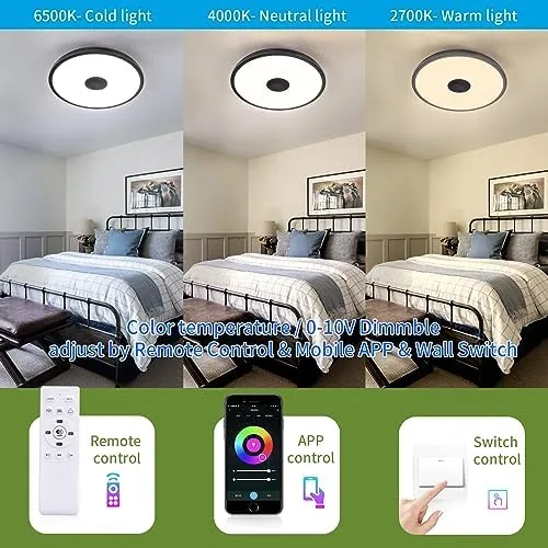 The Black Smart Waterproof LED Flush Mount Ceiling Light Fixture,18W,with Bluetooth compared in context