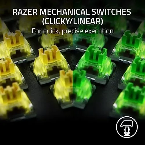 Close up of the yellow linear switches and doubleshot ABS keycaps on the BlackWidow V4 X