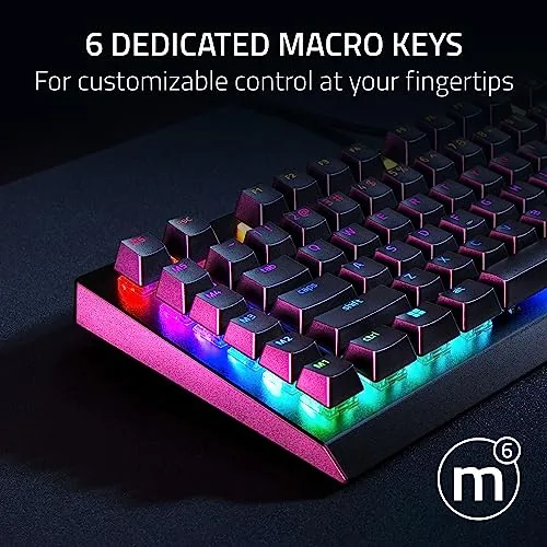 The BlackWidow V4 X being used for a typing session with the macro keys visible on the left