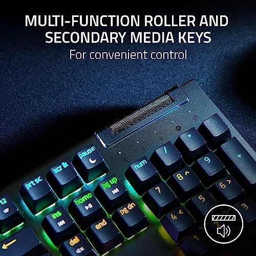The BlackWidow V4 X next to a compact 75 percent keyboard and a premium full-size board